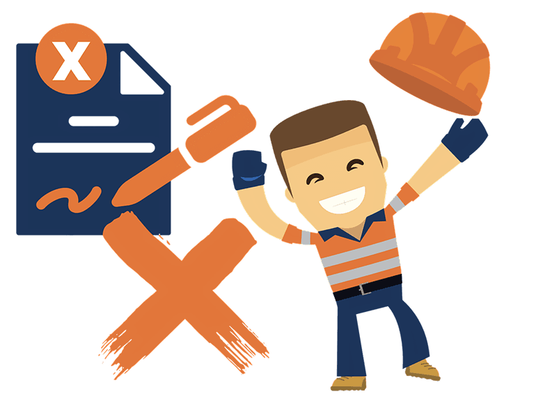 Tradie celebrating beside a signed document — flexible hire with no obligation to buy